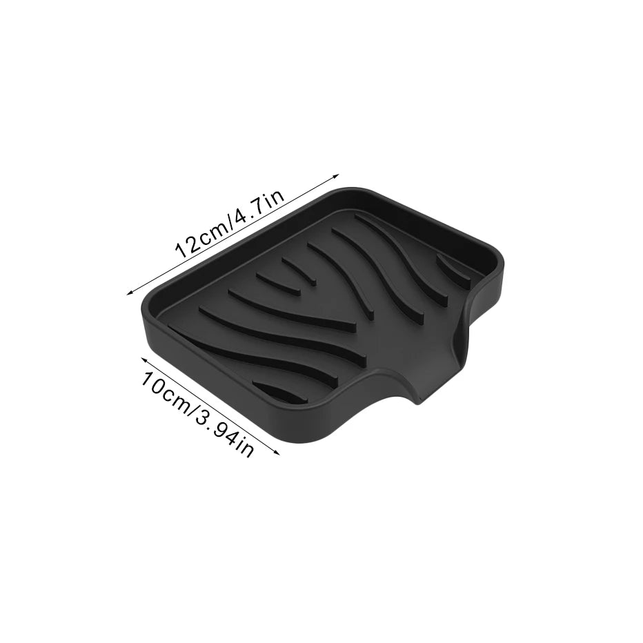 Self Draining Soap Bar Holder Silicone Kitchen Sink Soap Dish Sponge Tray Counter Caddy Organizer for Dish Soap Dispenser Qme black-small
