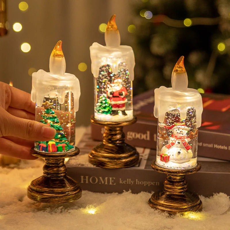 Christmas Snow Globe Lamp Cartoon Candle Light Creative Crystal Ball Qme