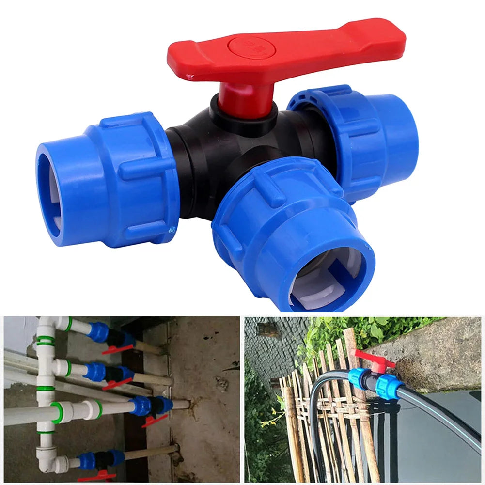 20/25/32/40/50mm PE Pipe Faucet Diverter 3-Way Ball Valve Ball Valve Garden Lawn Irrigation Water Pipe Fitting Qme