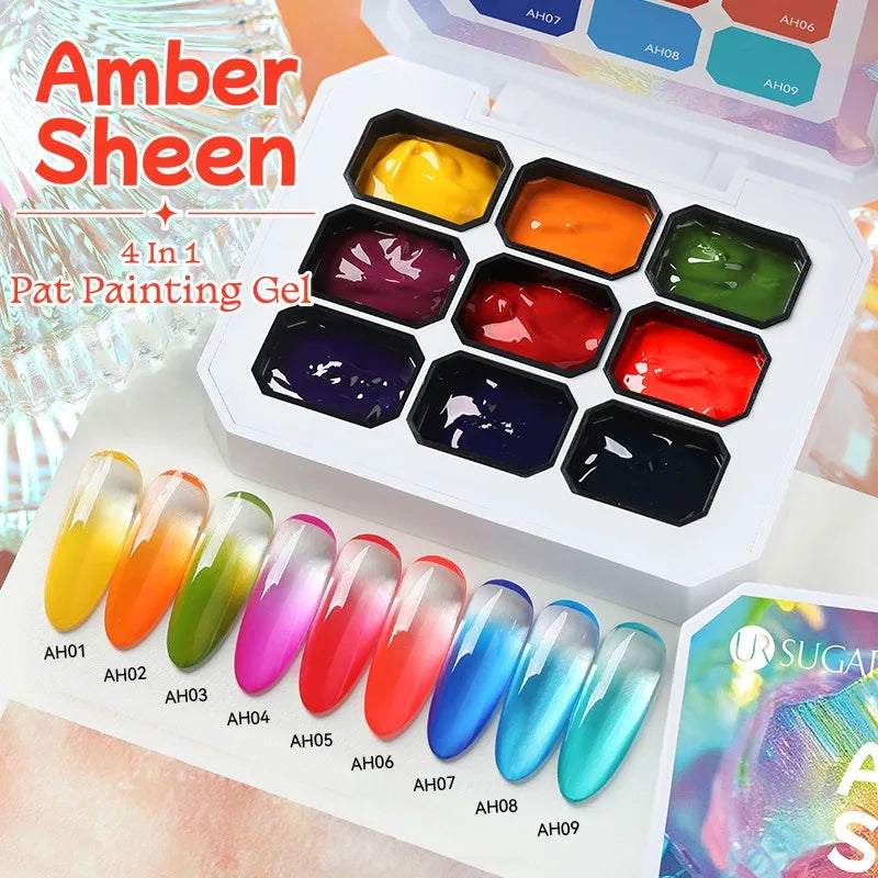 4 in 1 16 Color Nail Art Painting Gel Polish High Pigment Patting Gel for Gradient Ombre Blush Soak Off 3D Creative DIY Manicure Qme 9 Grids 07