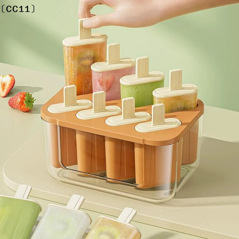 8-Cavity Ice Mold Reusable Easy-release Freezer Tray Sticks Silicone Qme