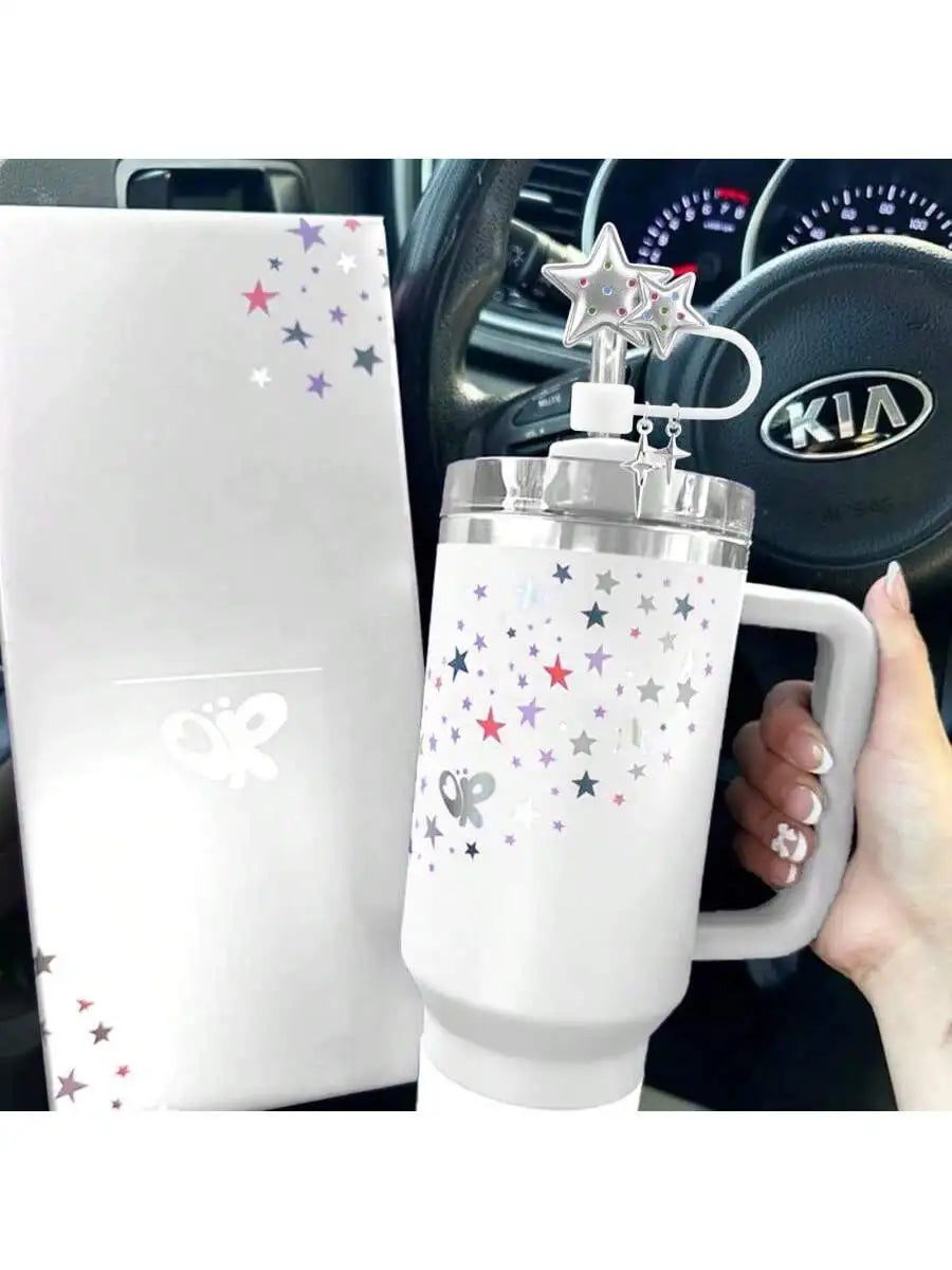 Cute Dust Cover Strawberry Star Pendant Straw Lid Compatible Stanley Qme