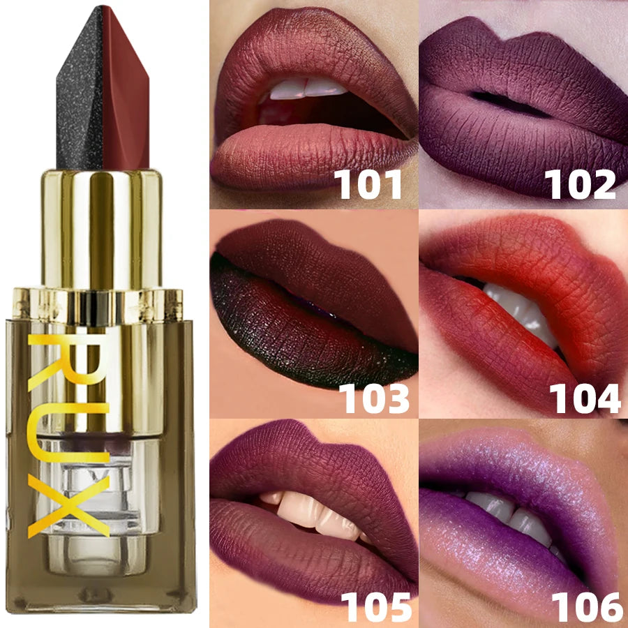 6 Glitter Two-tone Lipstick Purple Black Matte Lipsticks Cosmetics Qme