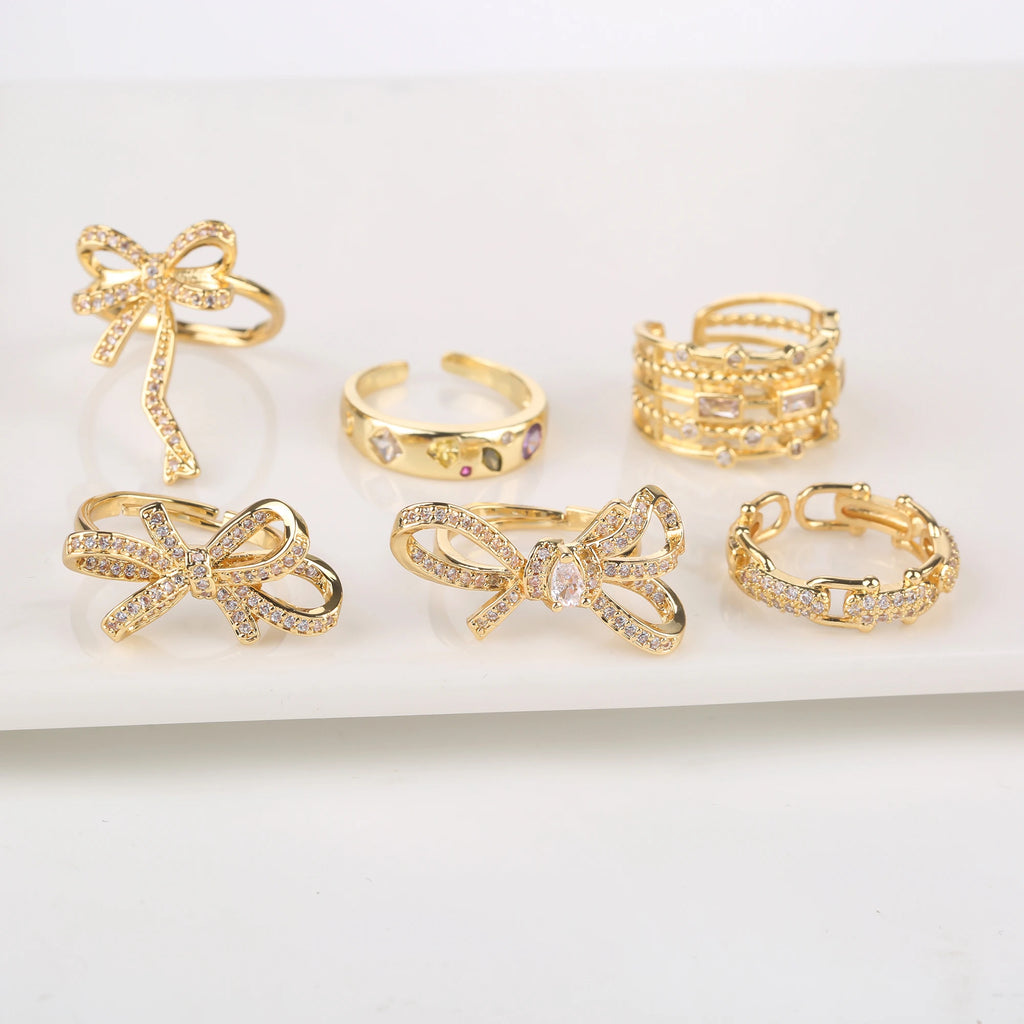 Fashion Geometric Shiny Cubic Zirconia Glamour Woman Adjustable Ring Personalized for Party Daily Wear Jewelry Gift Accessory Qme