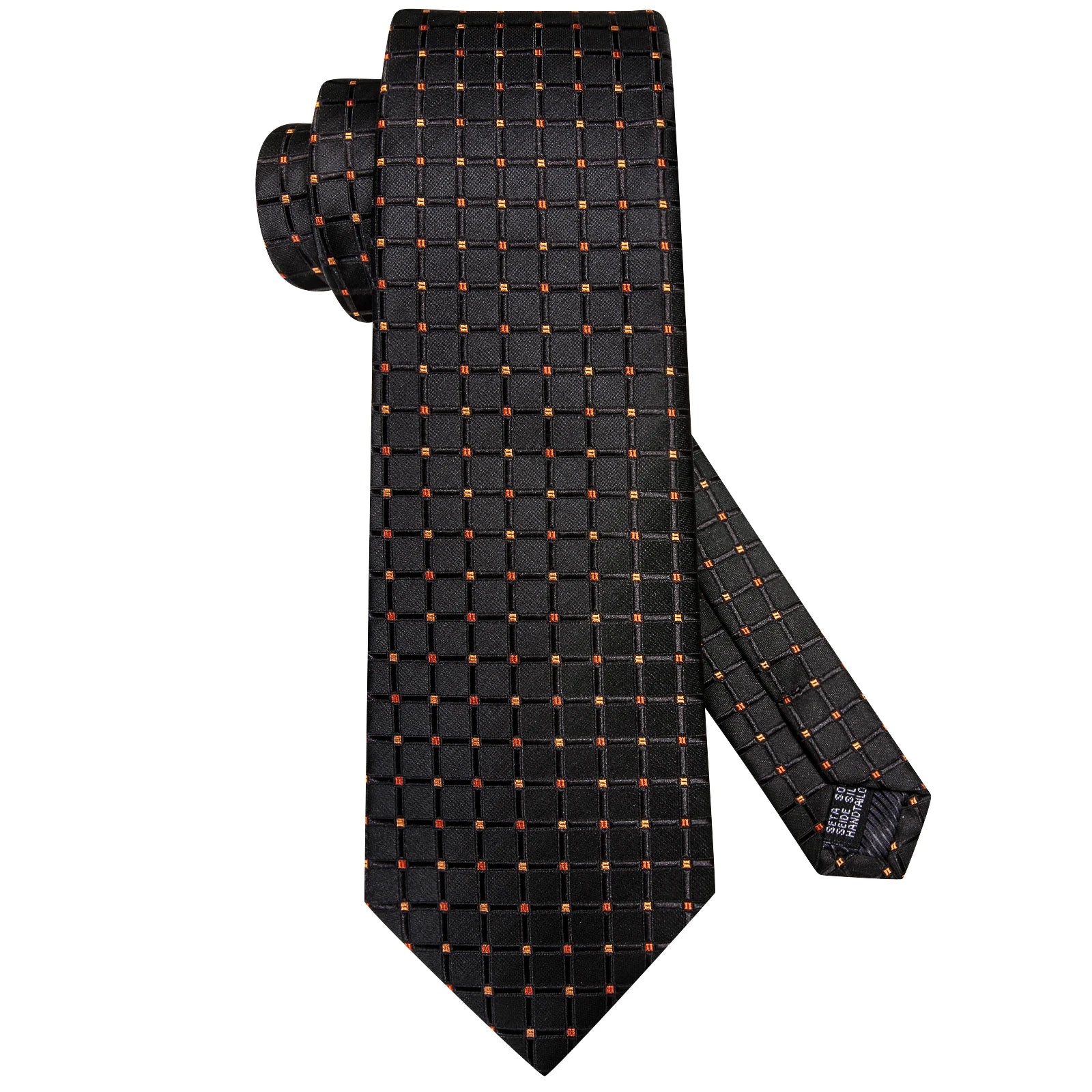 Hi-tie Fashion Black Plaid Dots Men's Elegant Tie Handkerchief Qme