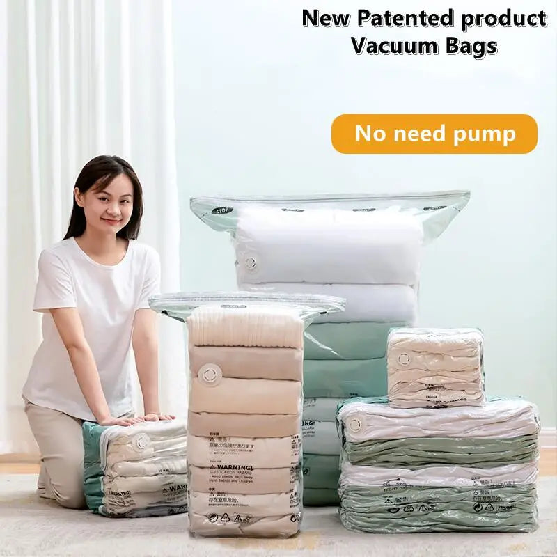 Extra Large No-Pump Vacuum Storage Compression Bags, Practical Space Saver to Store Clothes, Blankets and Bedroom Bedding Neatly Qme