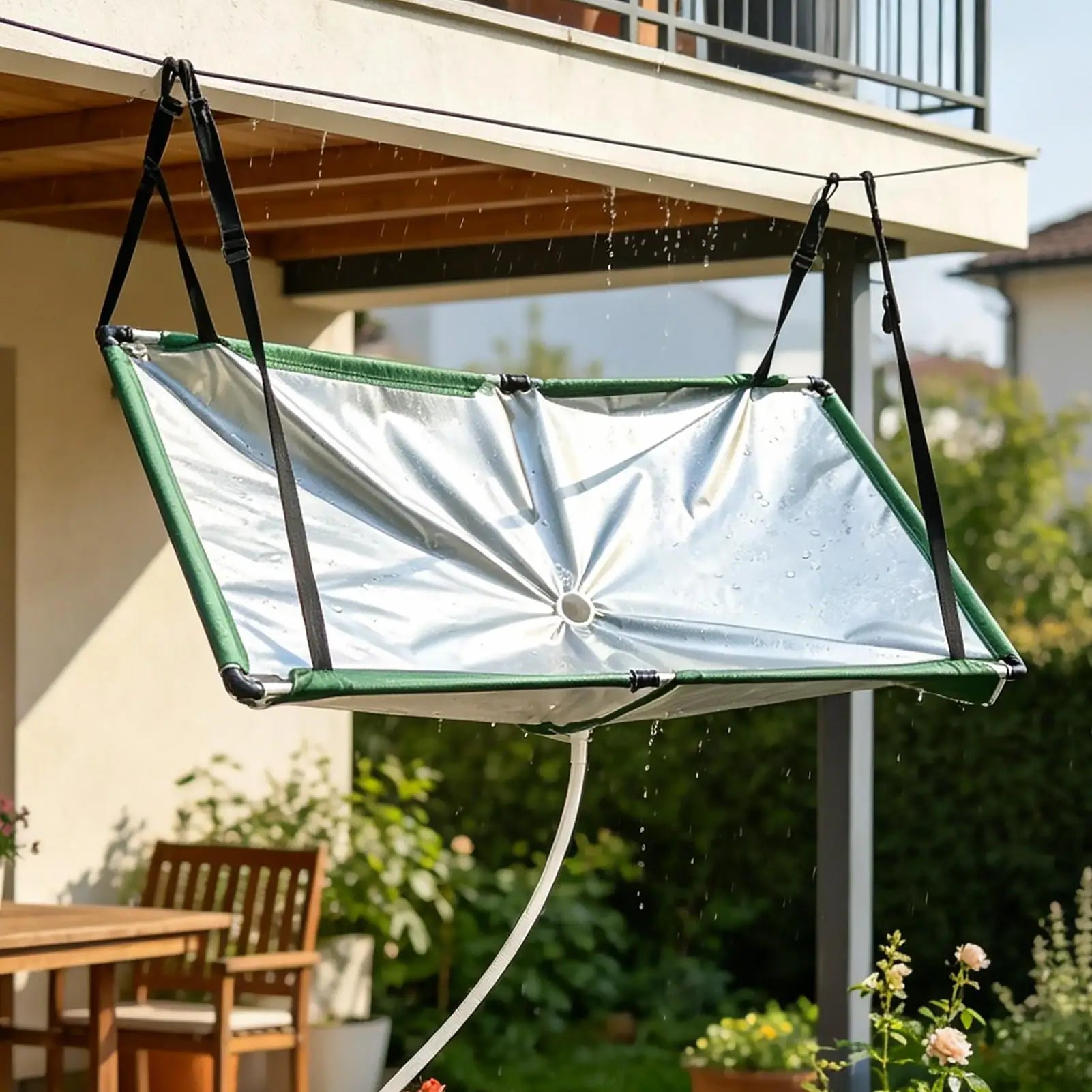 Outdoor rainwater harvester, water guide, rainwater collection device, hanging rainwater collection cover with 1m water hose Qme