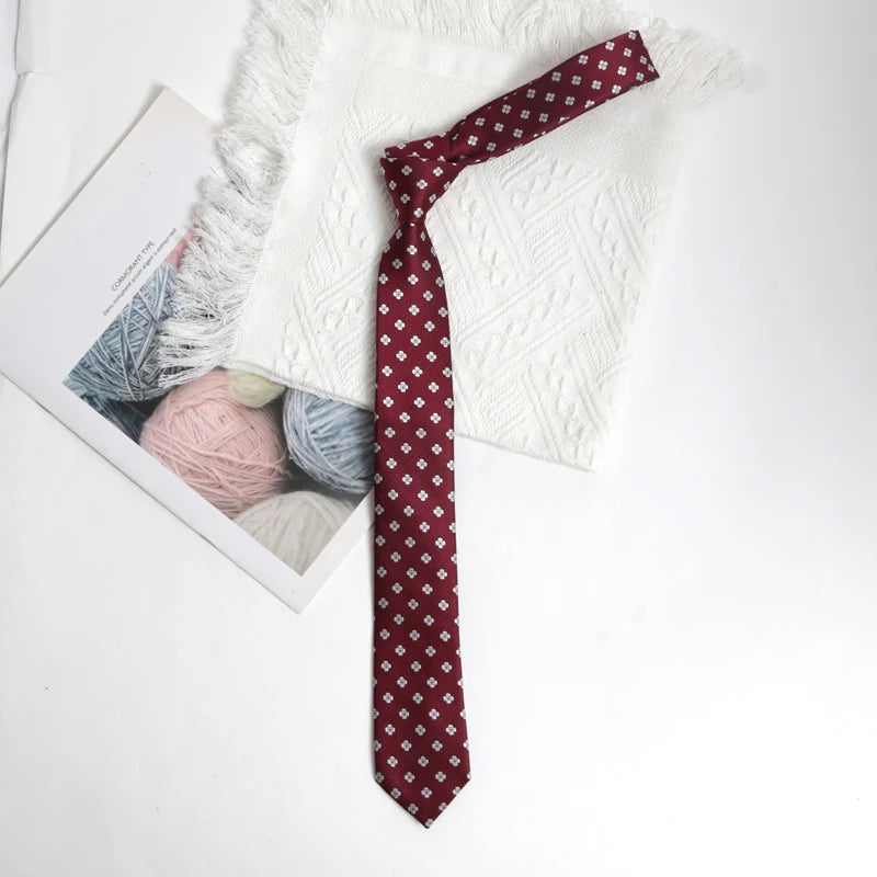 Burgundy JK Flower Jacquard Necktie Year Preppy Tie Graduation School Qme