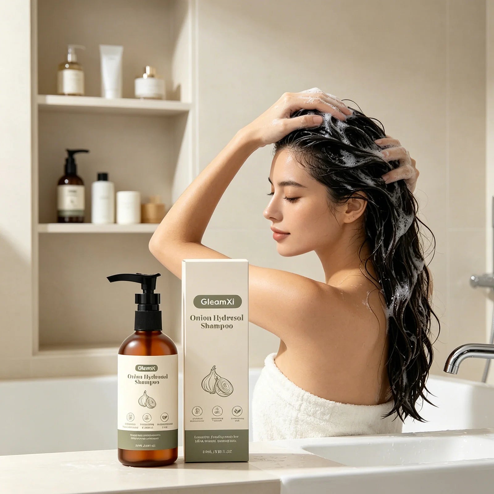 Gleamxi Onion Shampoo Lasting Moisturizing Frizz Damaged Hairs Repair Qme