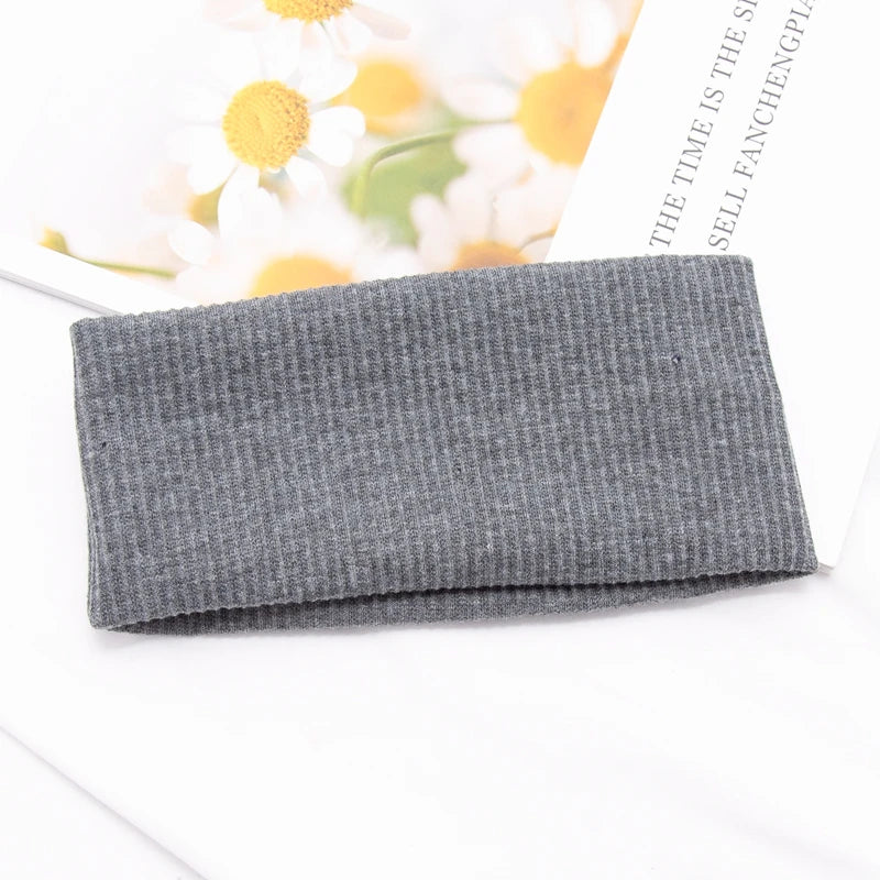 Women Solid Yoga Knitted Headband Cotton Wide Turban Twisted Knotted Qme Dark Grey