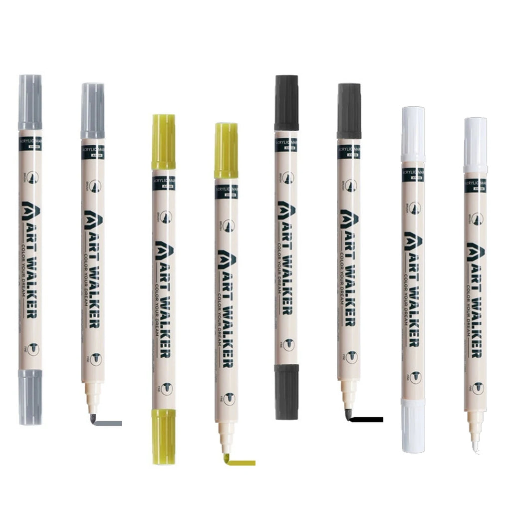 4Pcs Art Dual Tip Acrylic Black/White/Gold/Silver Paint Marker Pens, Suitable For Rock Painting,Glass, DIY Process Paint Set Qme