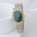Luxury Fashion Metal Band Watches for Women Brand Simple Casual Oval Rhinestone Ladies' Quartz Wristwatch Qme Half Gold Green