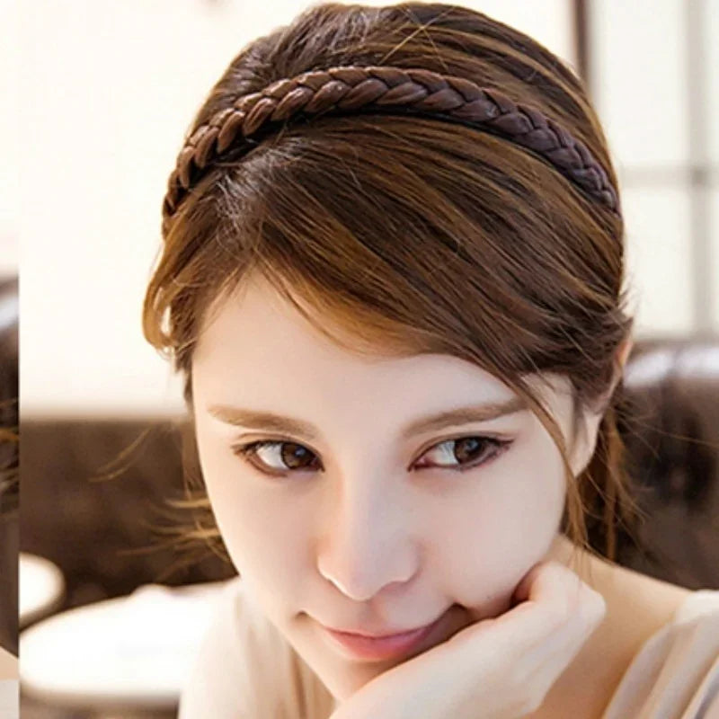 Vintage Braided Wig Headband Women Girls Fashion Hair Band Turban Qme