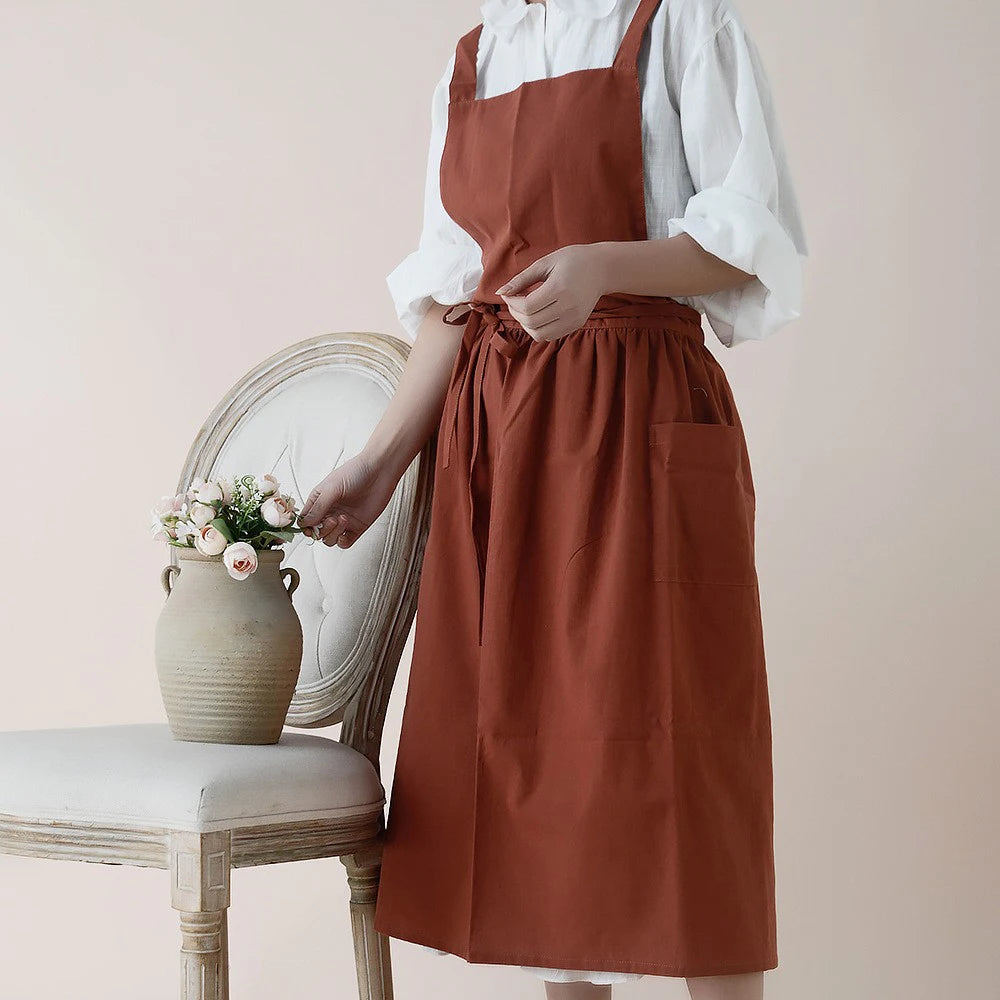 Jananese Summer Apron Art Long Home Baking Dessert Teacher Floral Painting Students Dress Apron For Woman Girl Kitchen Qme