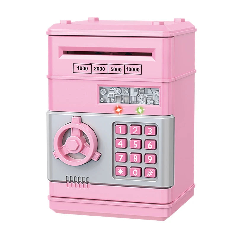 Piggy Bank Automatic Mini Safe Coins Cash Saving Money Box Password Counter Code Key Lock Coin Bank ATM Child Gift Qme Pink