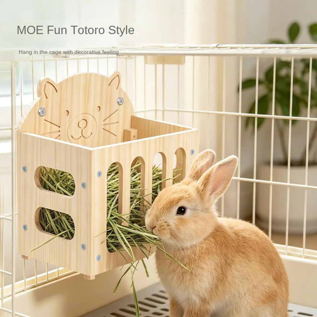Bunny Hay Holder Cute Wooden Hangable Large Capacity Pet Supplies Qme