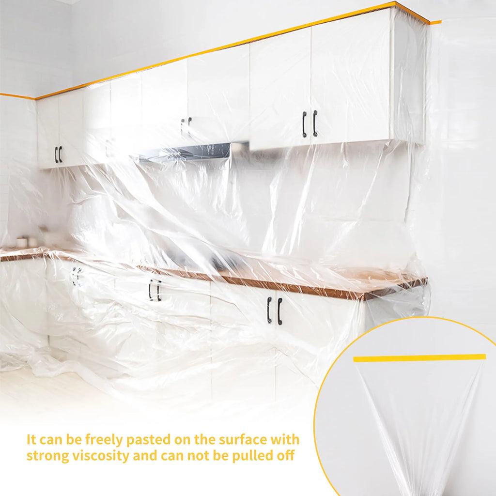 10M Pre-Taped Masking Film Anti Dust Plastic Drop Cloth for Spray Paint Automobile Painting Living Room Furniture Dust-proof Qme
