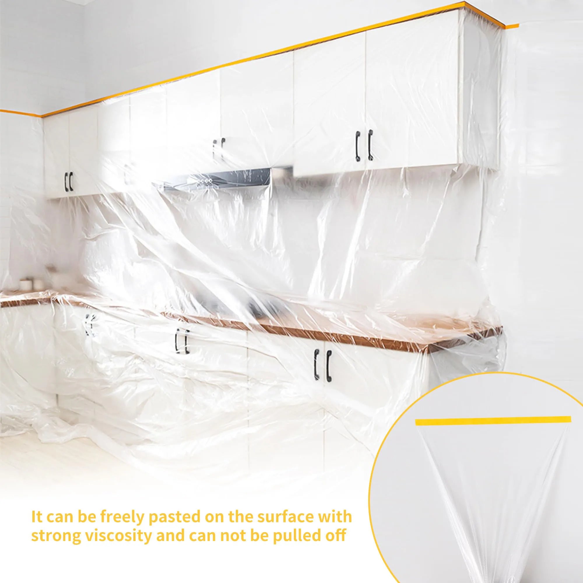 10M Pre-Taped Masking Film Anti Dust Plastic Drop Cloth for Spray Paint Automobile Painting Living Room Furniture Dust-proof Qme
