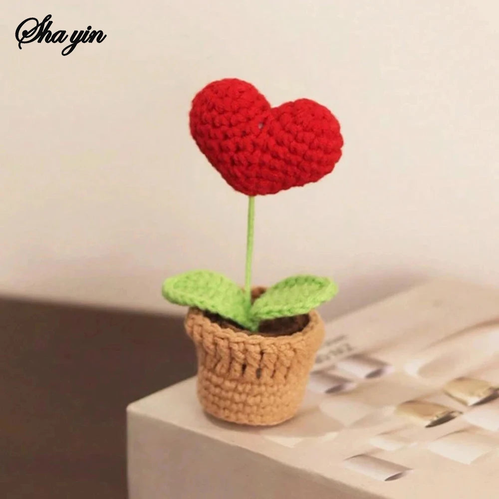 Hook Woven Finished Small Potted Plant Simulation Flower Potted Plant Flower Decoration Creative Gift Ornament Qme