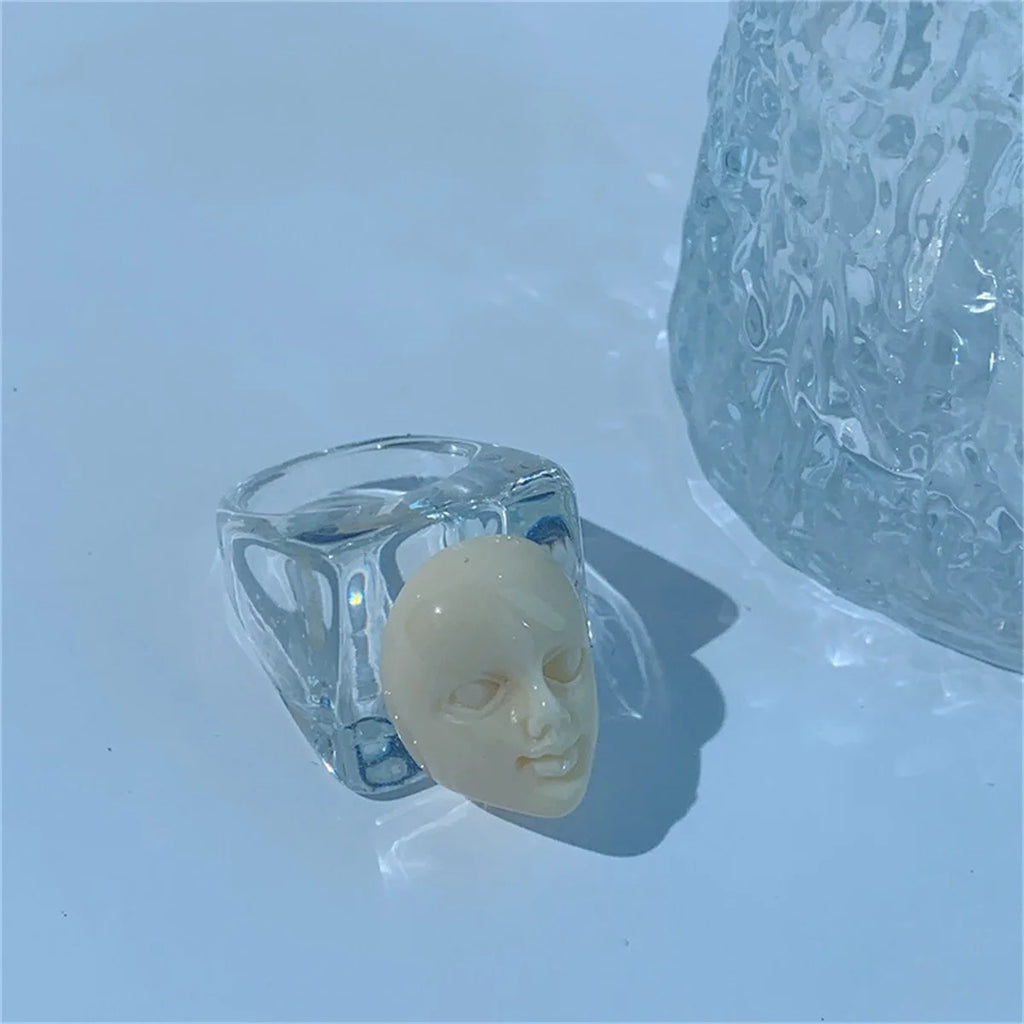 Punk Fun Face Ring Aesthetic 3D Resin Ring Art Women Jewelry Gift Girls Hip Hop Women Men Birthday Gothic Halloween Rings Women Qme 2 Size 7