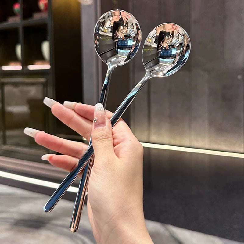 Long Handle Tableware Thicken Stirring Ice Spoon Meal Stainless Steel Qme