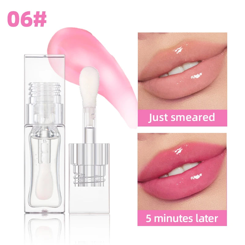 QIBEST 1pc Temperature Color Change Lip Oil Lipgloss Moisturizing Lasting Pink Clear Lip Glaze Pearlescent Lipgloss Makeup New Qme 06