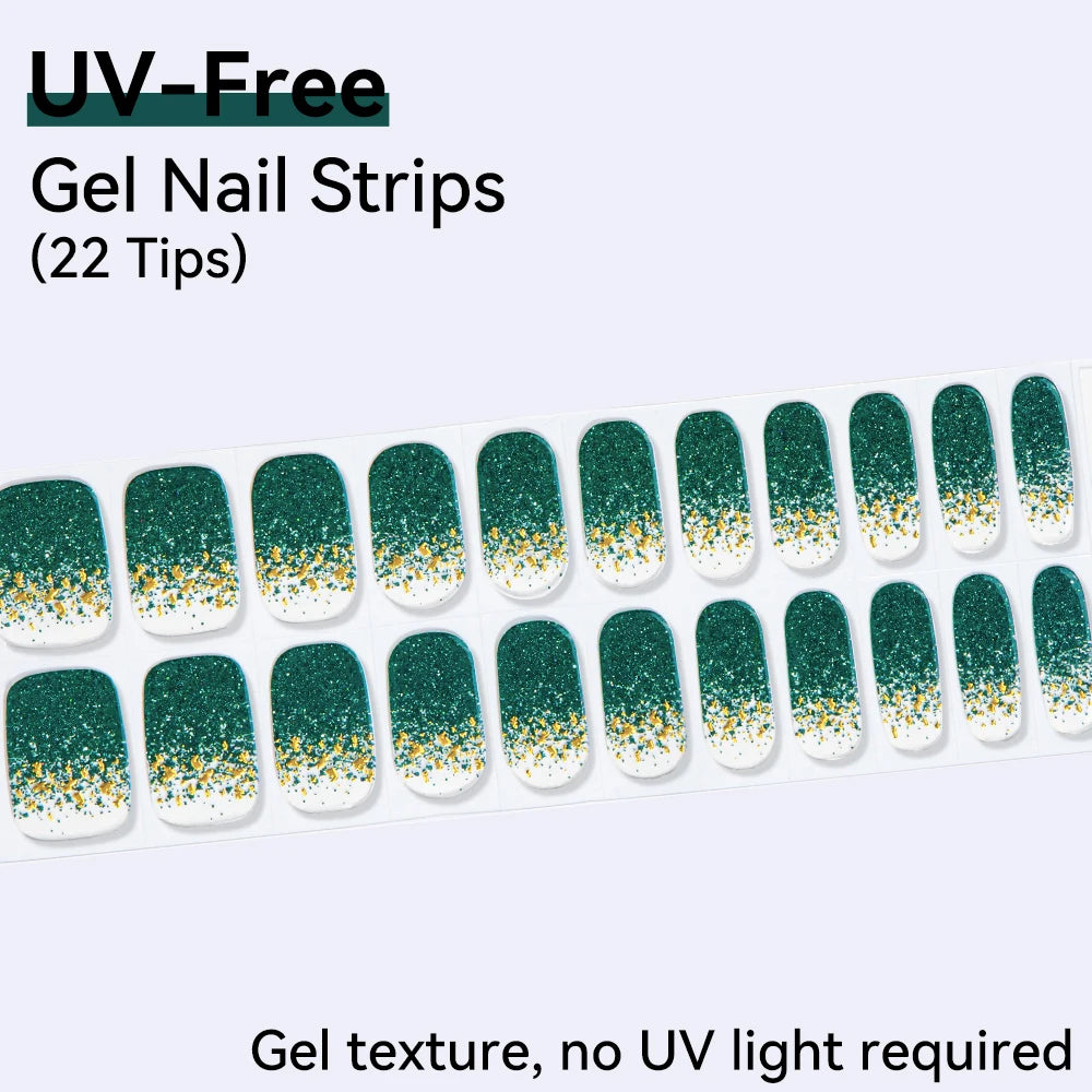 22Tips French Red Heart Kiss UV-Free Gel Nail Stickers Glitter Flower Qme BSA-0242