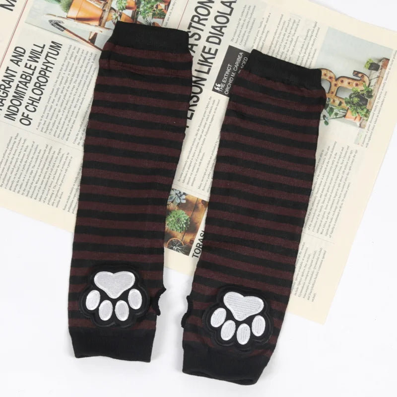 New Cute Cat Claw Half-finger Knitted Gloves Gothic Lolita Arm Cover Arm Warmers Fingerless Punk Long Wristband Y2K Girl Gloves Qme Brown