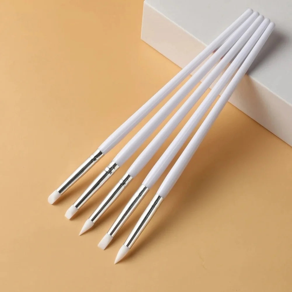 Hot 5Pcs/Set Professional Silicone Nail Brushes Manicure Pens Professional Tools for UV Gel Polish 3D Nail Art DIY Dotting Tools Qme 5pcs white