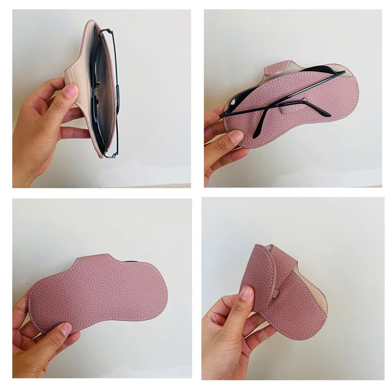 PU Leather Portable Glasses Bag Sunglasses Storage Bags Men and Women Car Glasses Protective Cover Anti-crushing Glasses Clip Qme
