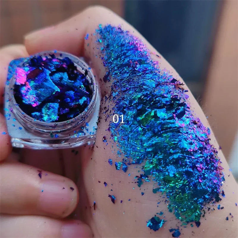 Ultra-Thin Waterproof Color Shift Holographic Eyeshadow Highlighter MultiChrome Shifting Pigments Duochrome Chameleon Eyeshadow Qme 01