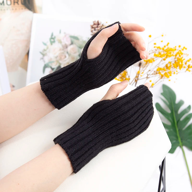 Women Gloves Fashion Hand Warmer Winter Glove Girls Arm Crochet Knitting Goth Lolita Solid Fingerless Mitten Kawaii Accessories Qme
