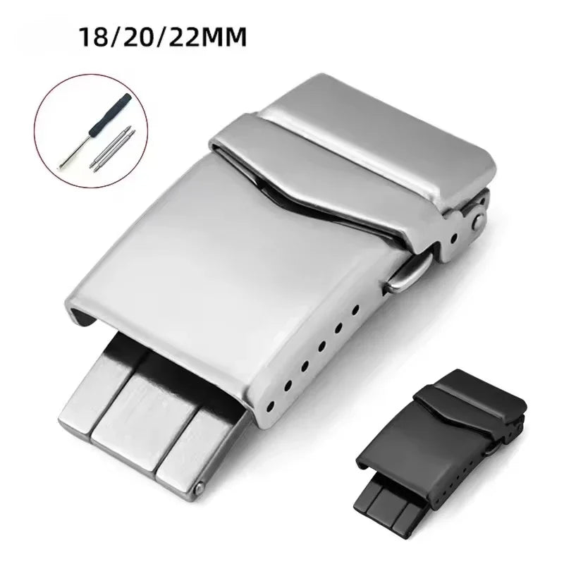 Watchdives Watch Clasp 18mm 20mm 22mm Silver Folding Safety Milled Clasp Replacement Stainless Steel Deployant Watch Buckle Qme