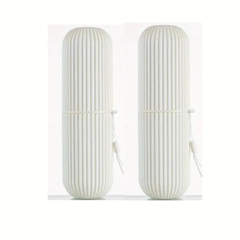 Portable Travel Toothbrush Box With Mouthwash Cup Convenient Brushing Cup And Toothwash Tooth Cylinder For Bathroom Essentials Qme 2PCS White