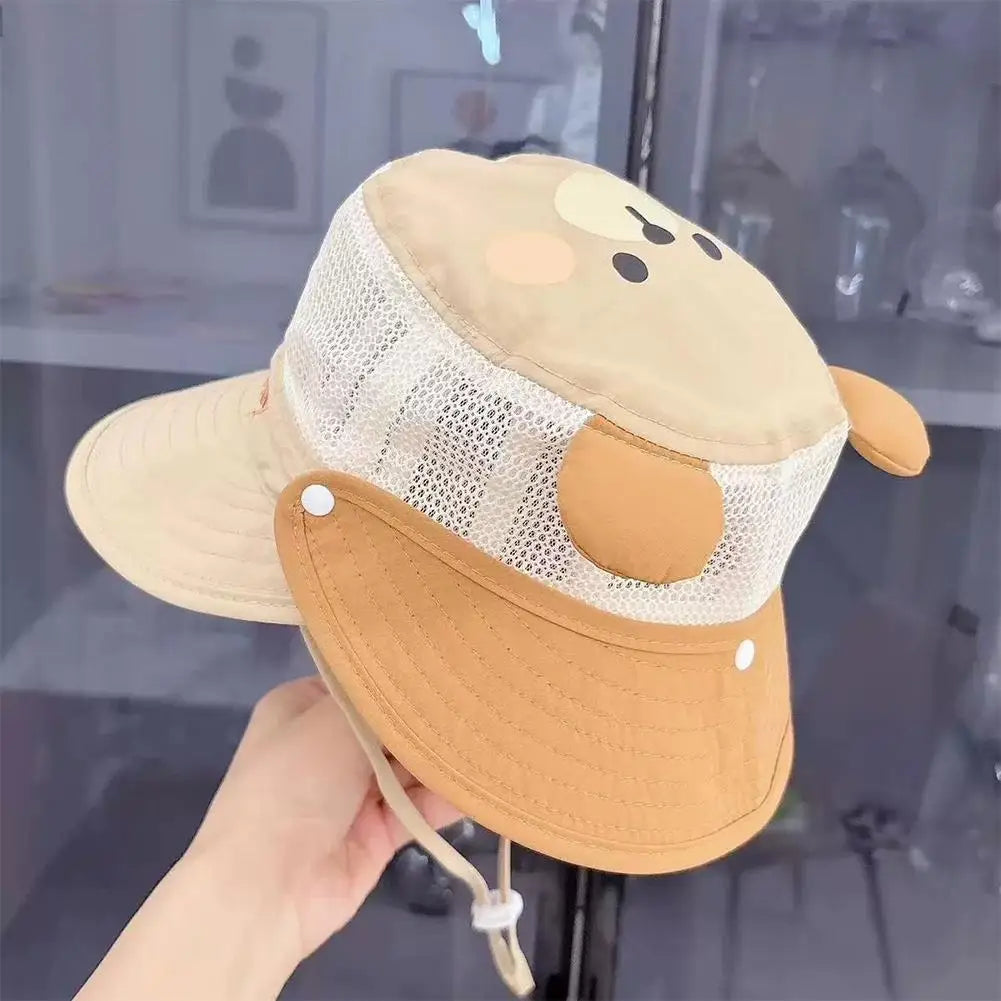 Summer Mesh Breathable Bucket Hats Cute Kids Sun Hat Wide Brim Beach Qme