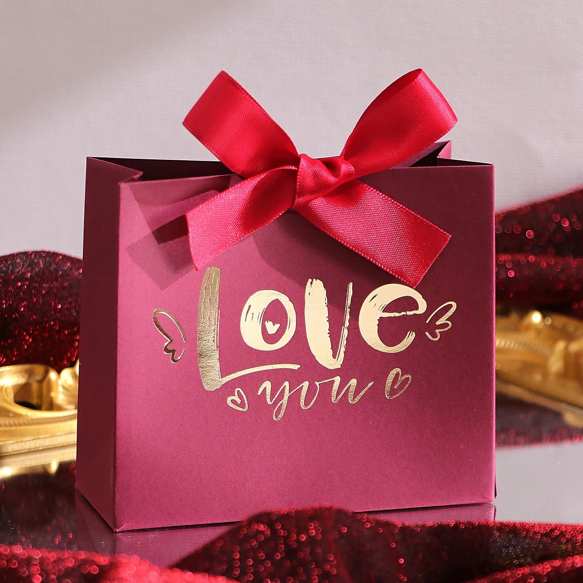 Set of 10 Elegant Mini Gift Boxes - “Love” Design for Candies, Chocolates and Small Gifts - Perfect for Weddings, Bridal Showers Qme 10.Pcs-Red Other Other