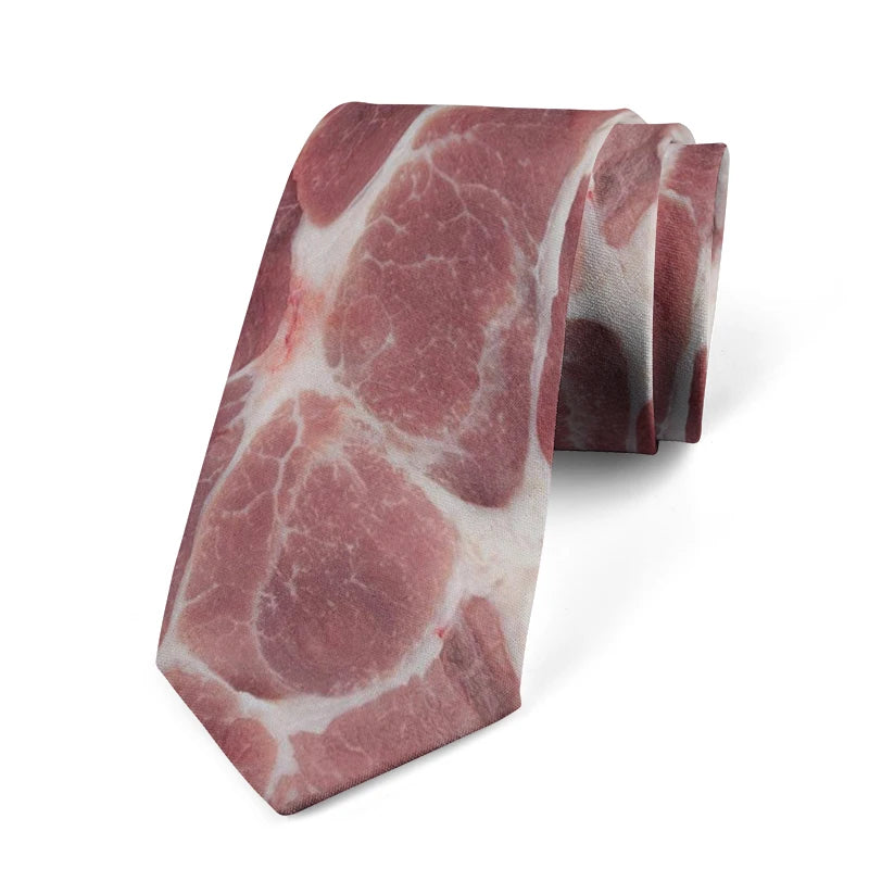 Unisex Meat Design Tie Fashion Food Printing Men's Fun Wedding Party Qme style3