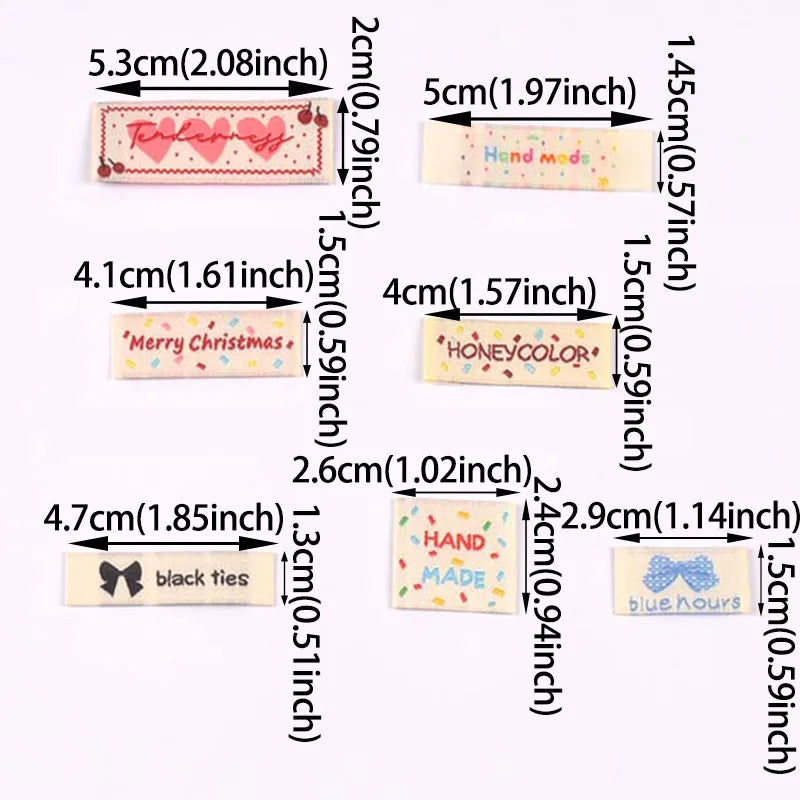 30pcs 12-53mm mixed styles Handmade Fabric Labels, Cute Print Cotton Sew On Tags for DIY Clothes Bags Crafts Decoration cp3859 Qme