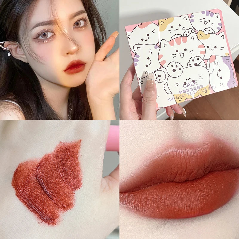 6Pcs/set Matte Velvet Lip Gloss Waterproof Long-lasting Liquid Lipstick Cosmetic Beauty Keep 24 Hours Makeup Sets maquillages Qme