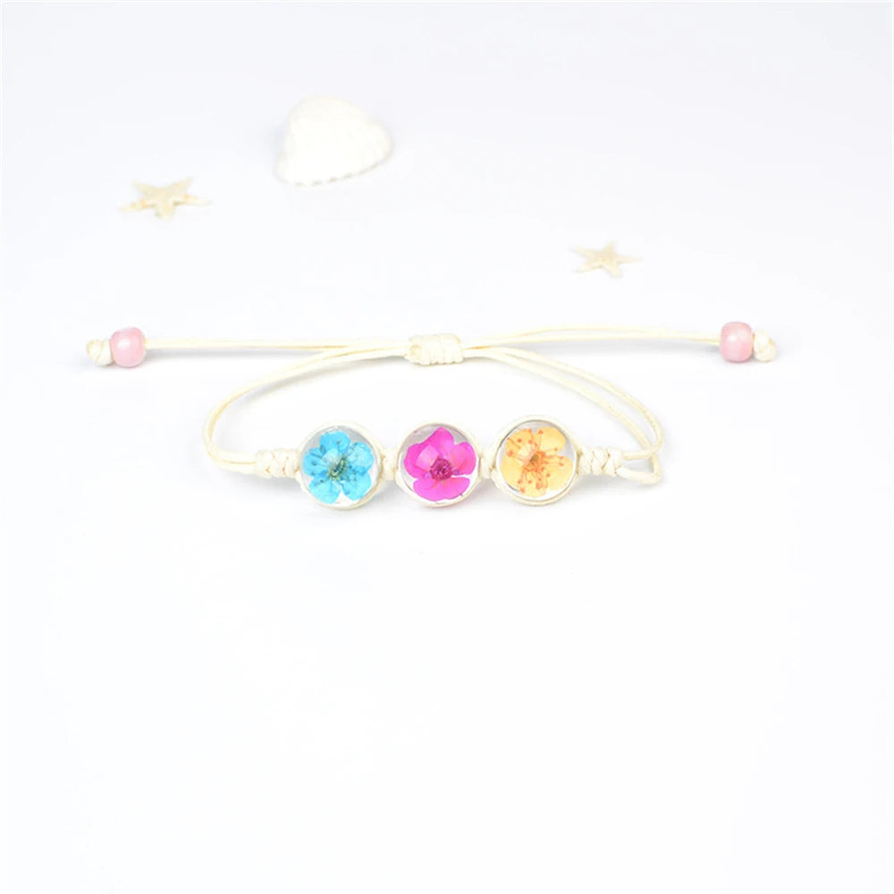 b22 Glass Ball Dried Cherry Blossoms Hand-made Dried Flower Charm Bracelets Multiple options Gifts Natural Flower Weave Jewelry Qme Blue Rose Orange