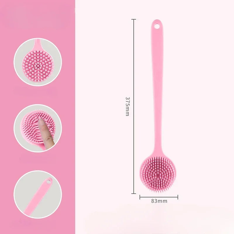 Double-sided Silicone Back Scrubber Long Handle Body Bath Brush Mud Qme Pink Silica Gel