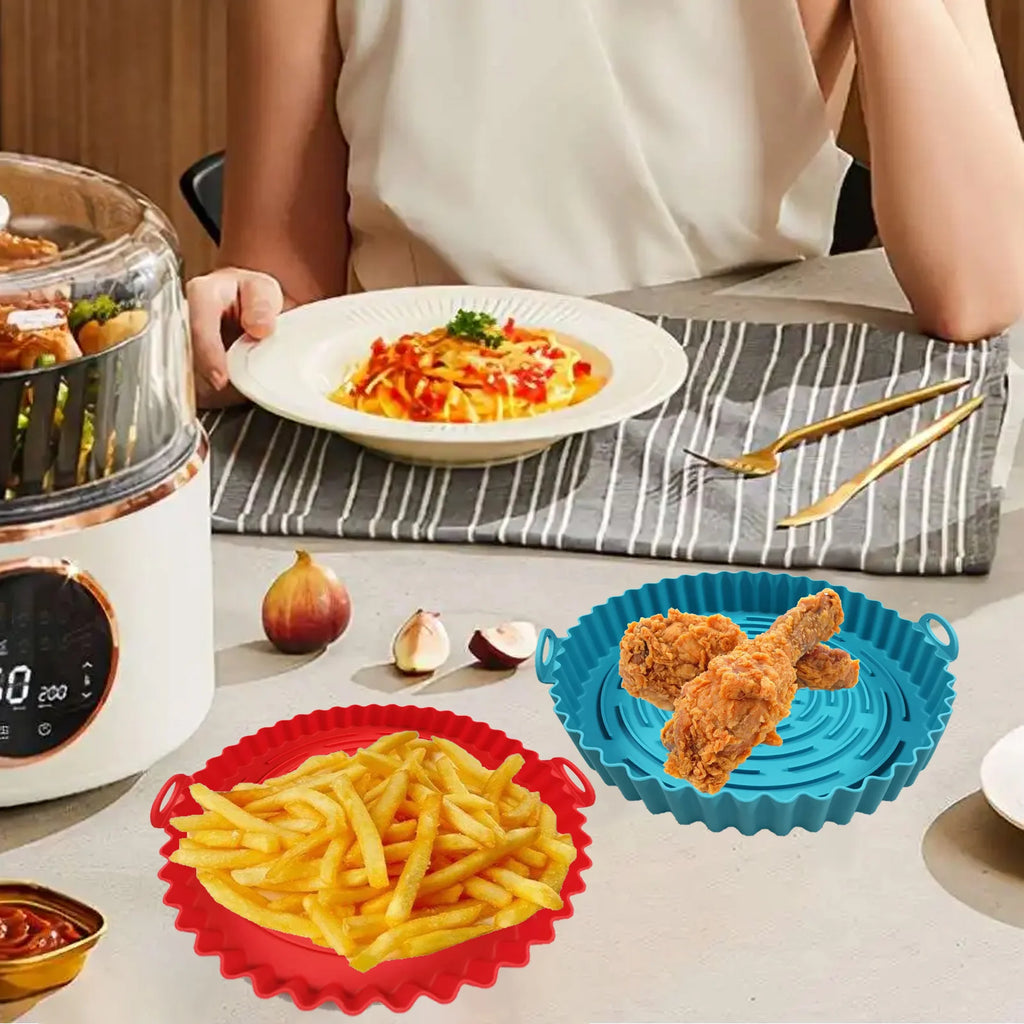 Air Fryer Silicone Pots Nonstick Basket Non Stick Round Liners Food Qme