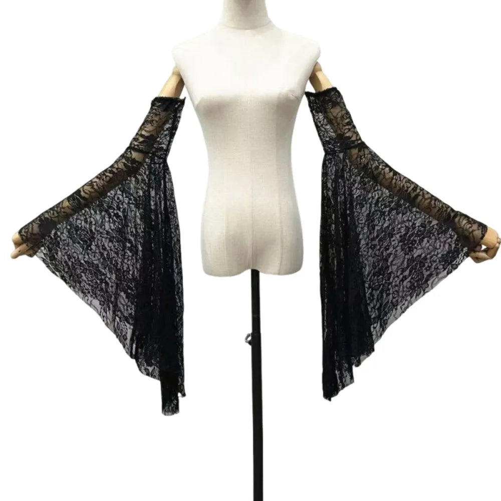 Elegant Long Tulle Sleeves Breathable Arm Decor Thin Sheer Bridal Gloves Comfortable Flower Embroidery Lace Arm Sleeves Qme Black