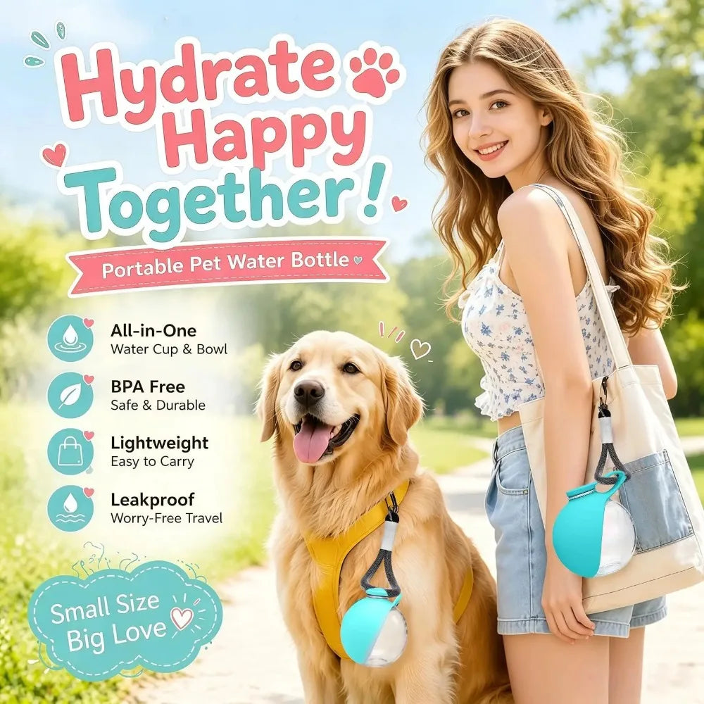 Portable 2 in 1 Dog Travel Water Bottle Leak Proof Pet Feeder Foldable Silicone Bowl And Lanyard For Outdoor Walking Hiking Qme