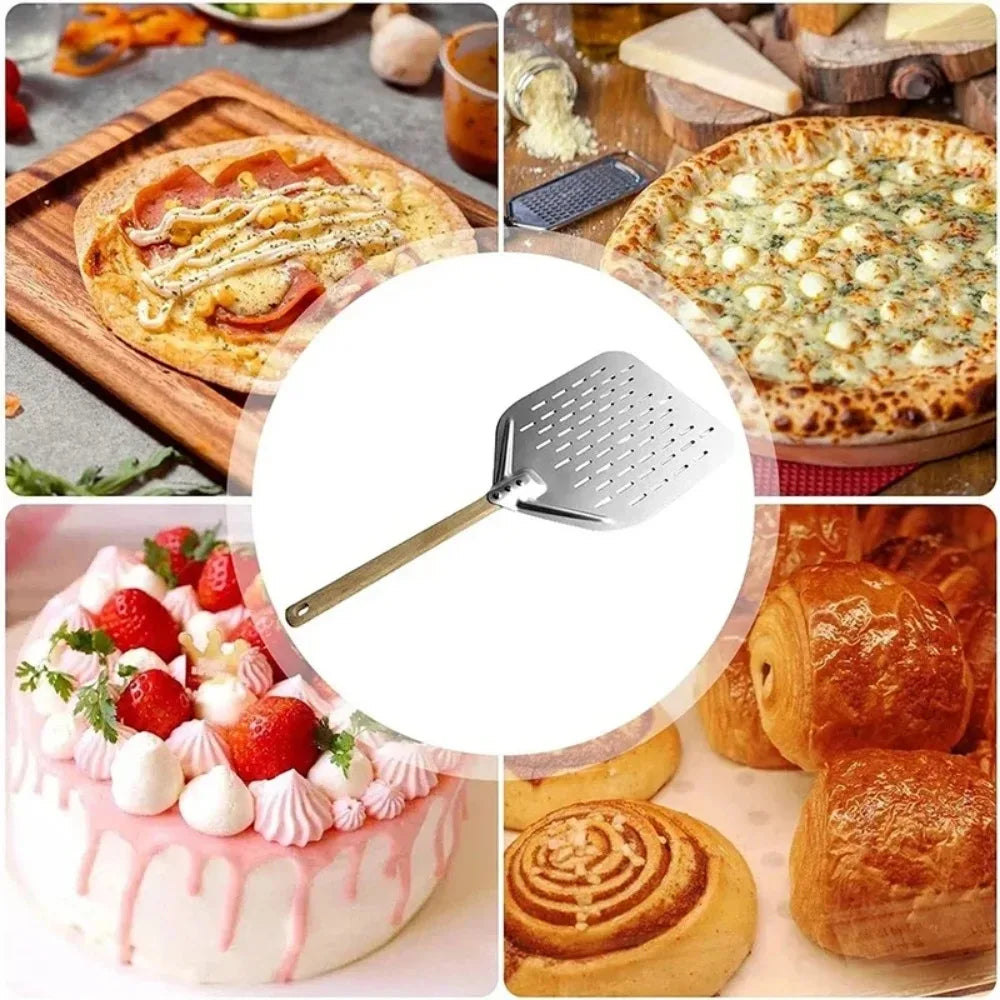 Pizza Shovel Metal Non-stick Peel Wood Handle Transfer Tray Homemade Qme