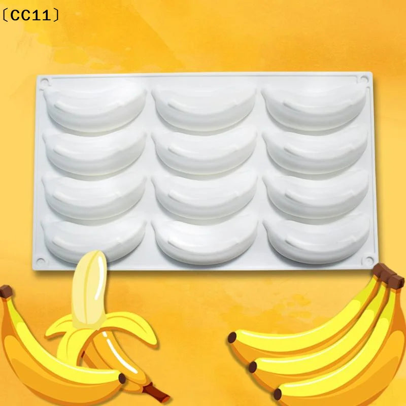 12 Cells Banana Design Food Grade Silicone Cake Molds Fruit Mousse Qme