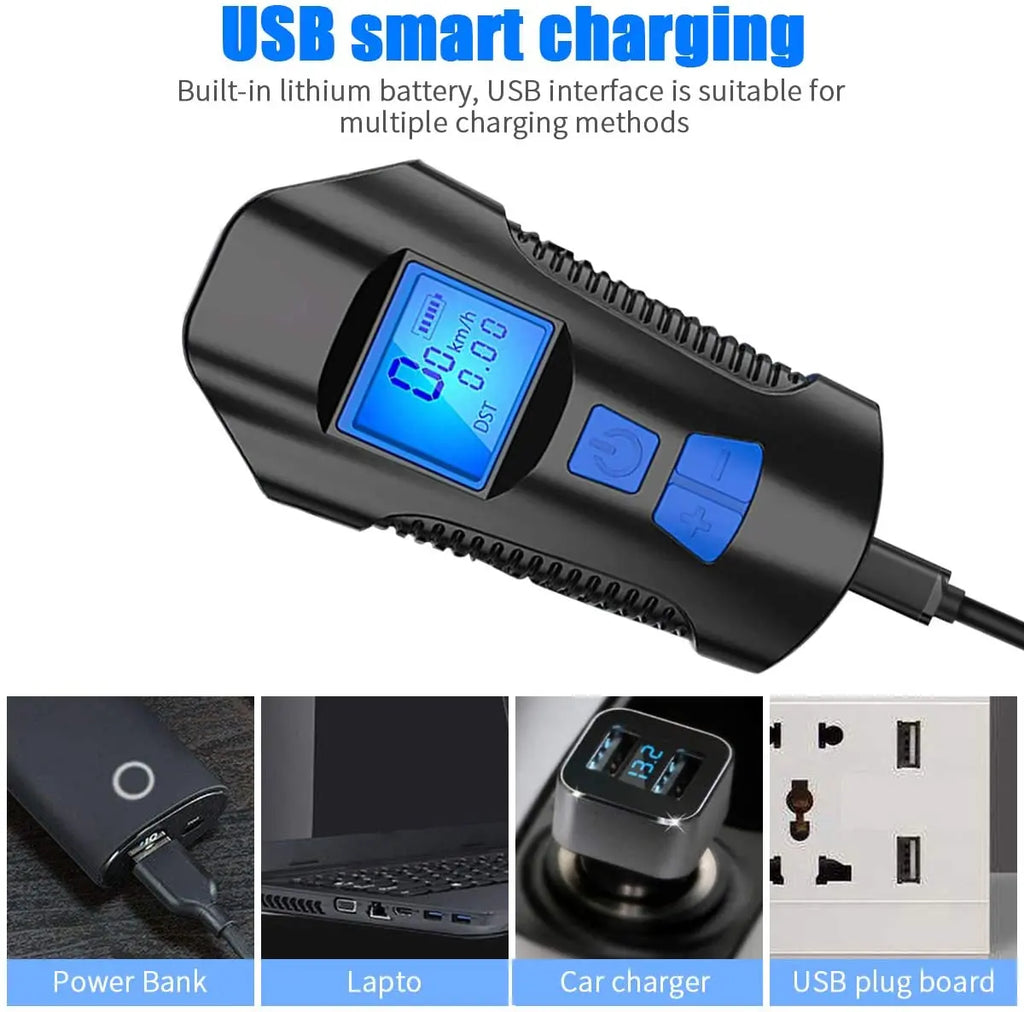 Bike Light Set,Bicycle Headlight with Horn and Speedometer Odometer,USB Rechargeable Bike Front Light and Tail Light Qme
