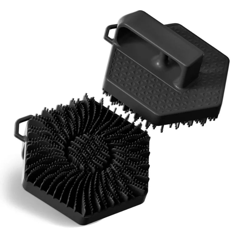 Premium Silicone Shower Brush Rotating Massage Back Scrubber Soft Qme Black 1PC