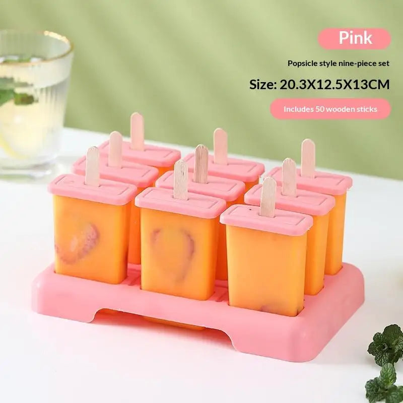9 Grid Ice Cream Mold Popsicle Tray DIY Machine Homemade Summer Stick Qme Red 2