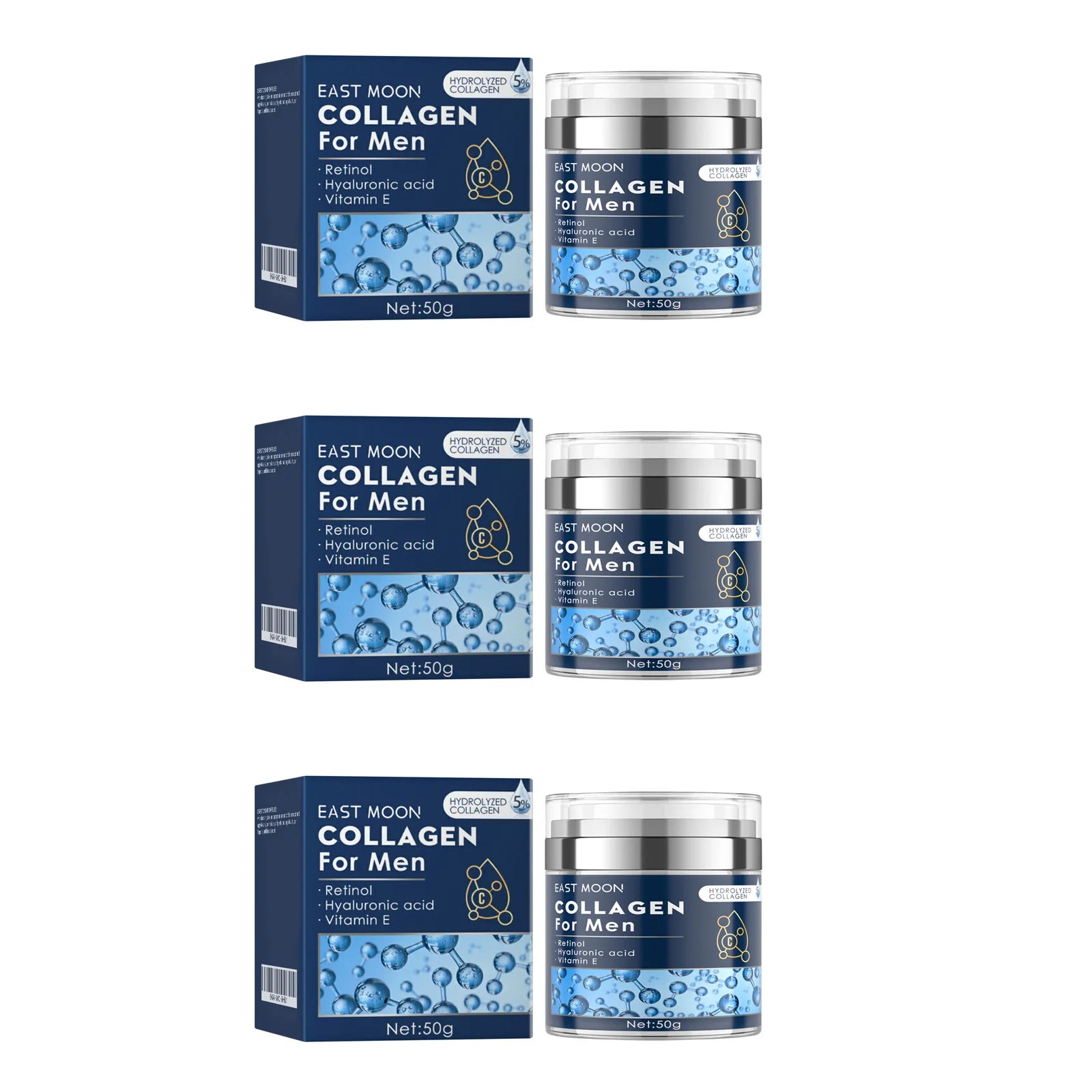 Men's Retinol Collagen Face Cream Hydrating Lifting Firming Fade Fine Lines Brighten Skin Tightening Anti-Wrinkle Men Skin Care Qme 3 x 50g Boxed